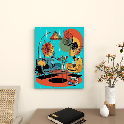 Kate McEnroe New York Atomic Cat Lounge Retro Wall Art, Mid Century Modern Lounge Canvas PrintCanvas Wall Art6RPfOagq6D
