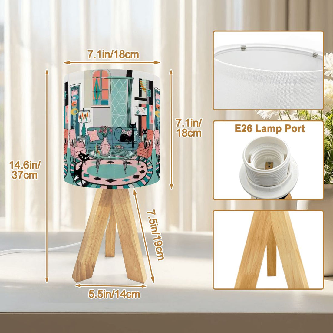 Kate McEnroe New York Atomic Cat Lounge Table Lamp, Mid Century Modern Retro Art LightTable Lamps4eq8JDA1ua