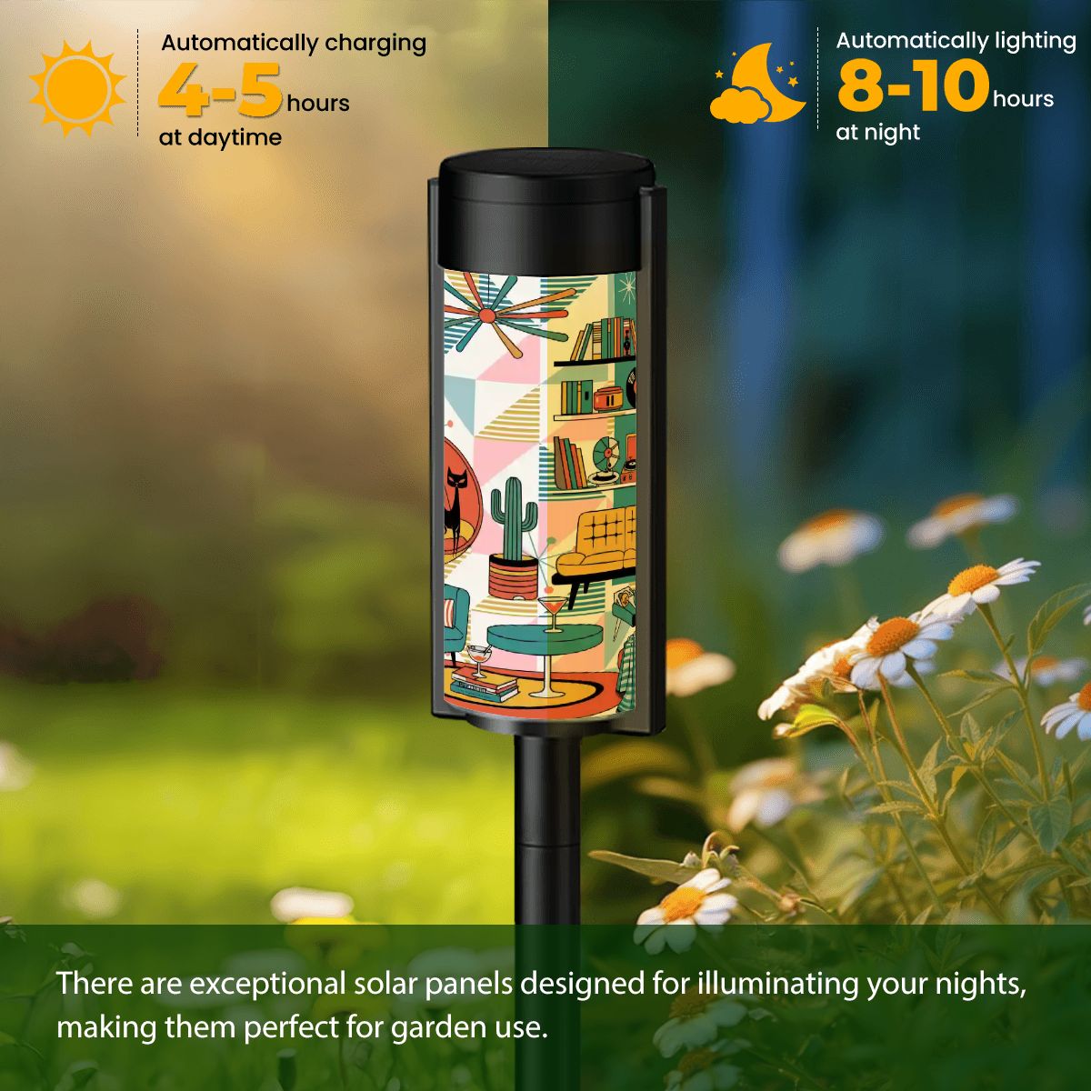 Kate McEnroe New York Atomic Cat Lounging Solar Garden Light, Mid Century Modern Yard AccentSolar Garden Stake LightsJpjrMzi0AD