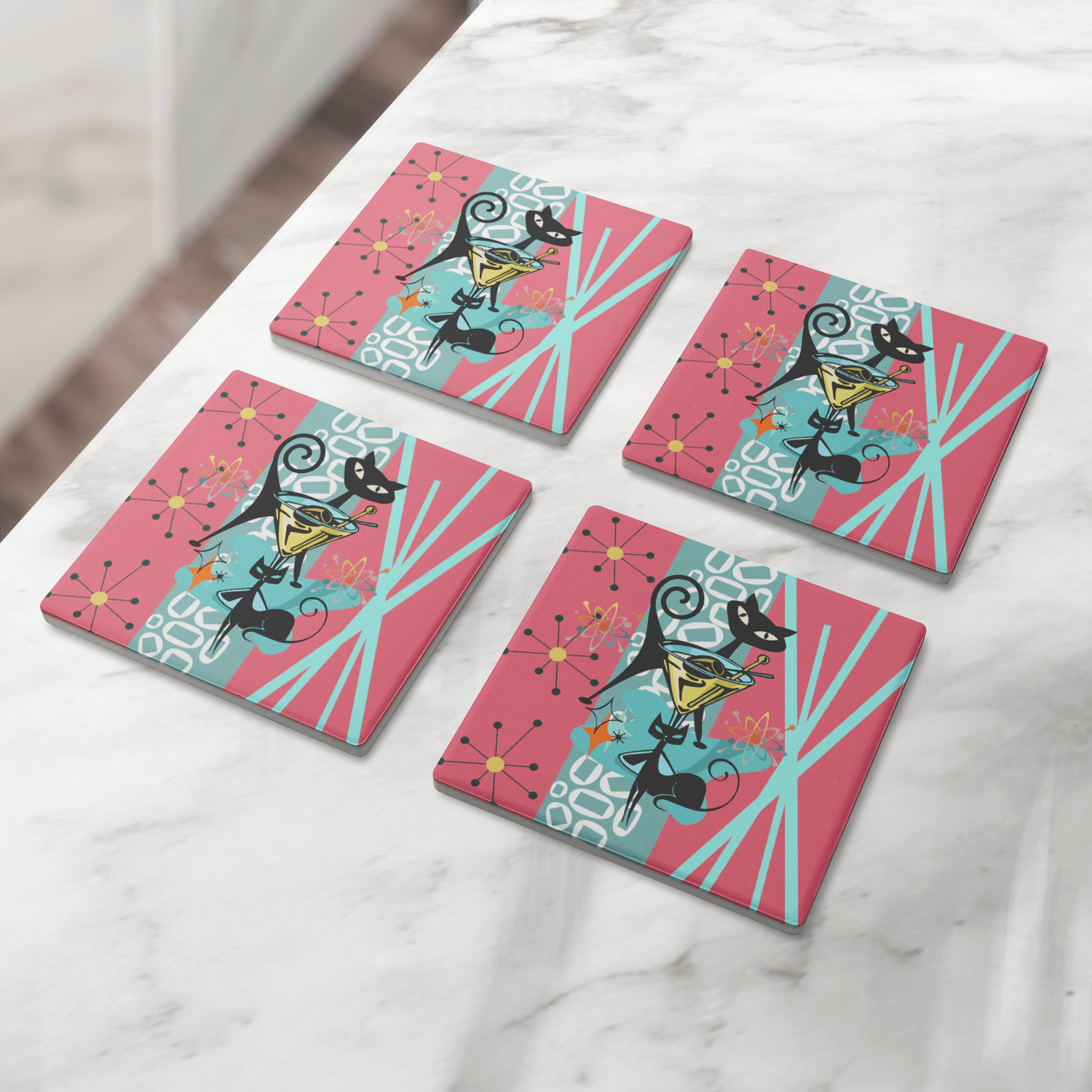 Kate McEnroe New York Atomic Cat Martini Coaster, Mid Century Modern Soapstone DrinkwareCoasters7021
