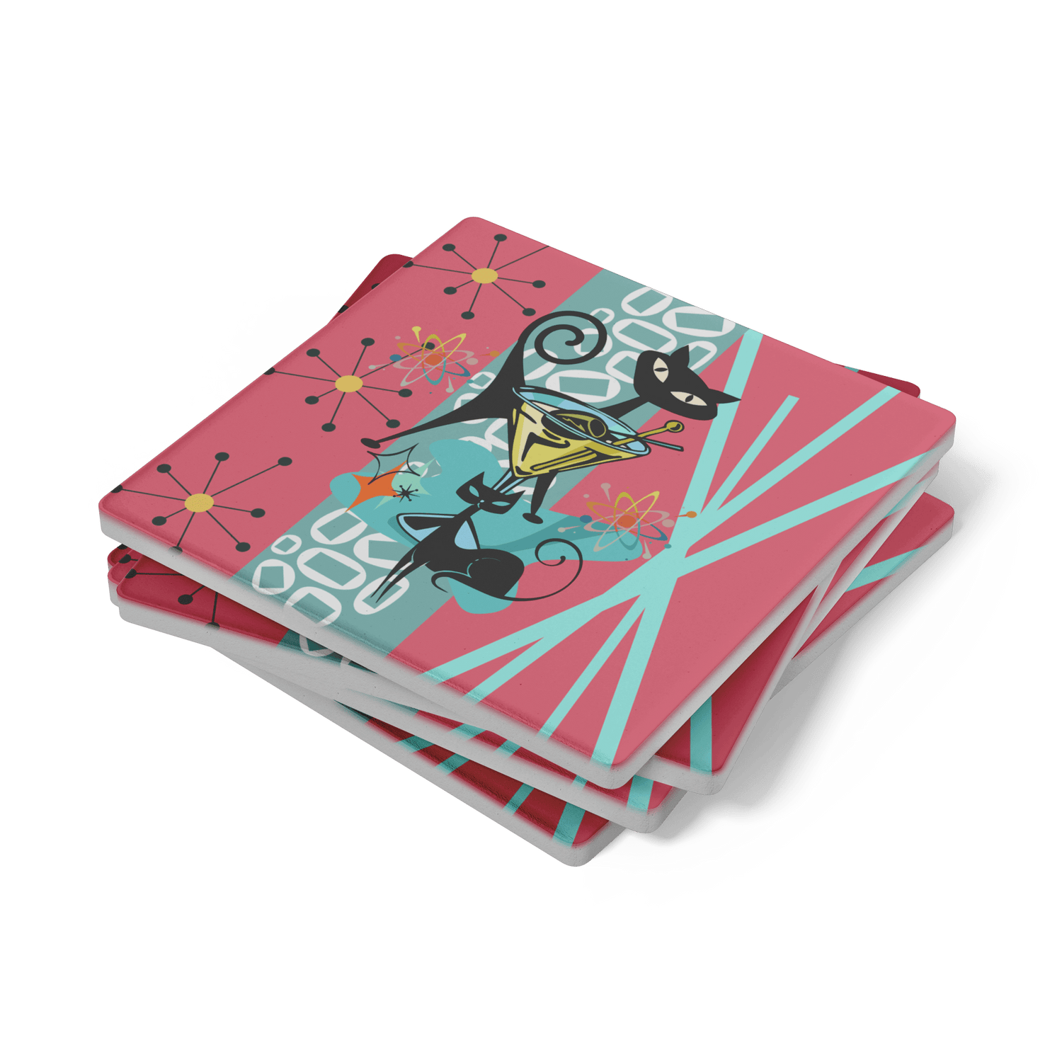 Kate McEnroe New York Atomic Cat Martini Coaster, Mid Century Modern Soapstone DrinkwareCoasters7021