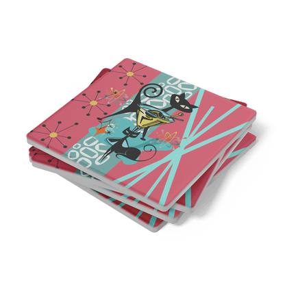 Kate McEnroe New York Atomic Cat Martini Coaster, Mid Century Modern Soapstone DrinkwareCoasters7021