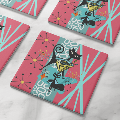 Kate McEnroe New York Atomic Cat Martini Coaster, Mid Century Modern Soapstone DrinkwareCoasters7021