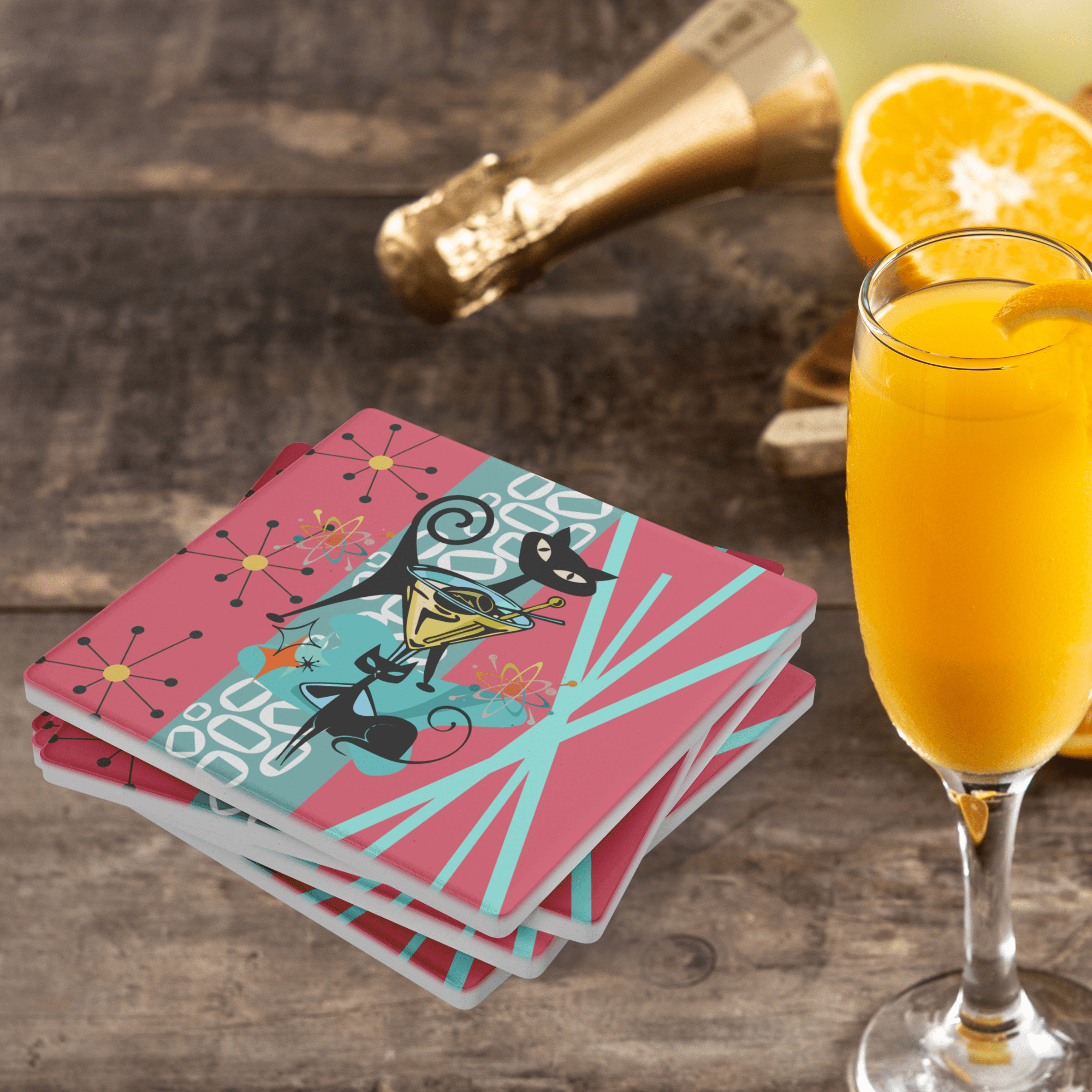 Kate McEnroe New York Atomic Cat Martini Coaster, Mid Century Modern Soapstone DrinkwareCoasters7021