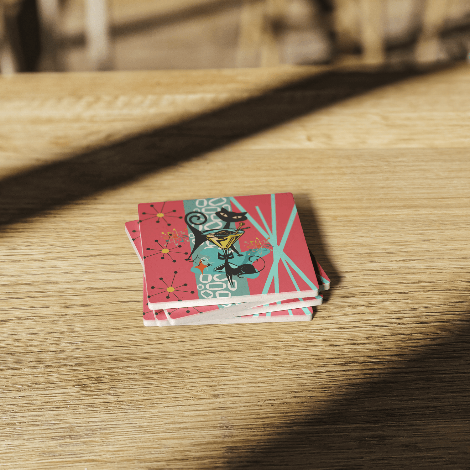 Kate McEnroe New York Atomic Cat Martini Coaster, Mid Century Modern Soapstone DrinkwareCoasters7021