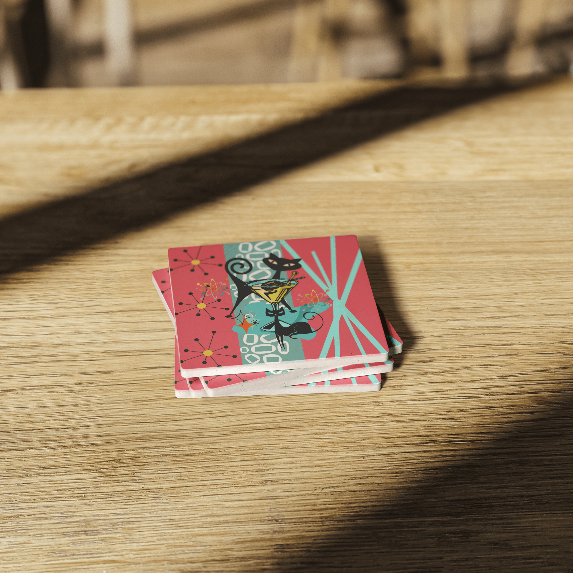 Kate McEnroe New York Atomic Cat Martini Coaster, Mid Century Modern Soapstone DrinkwareCoasters7021