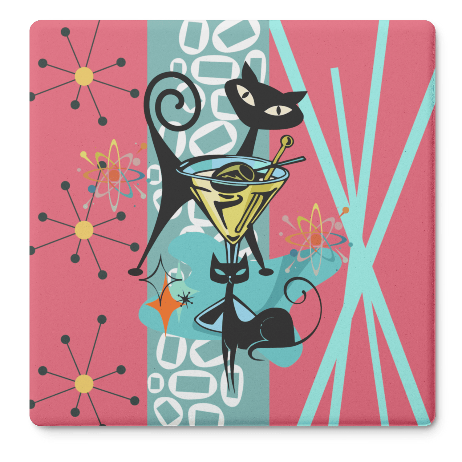 Kate McEnroe New York Atomic Cat Martini Coaster, Mid Century Modern Soapstone DrinkwareCoasters7021