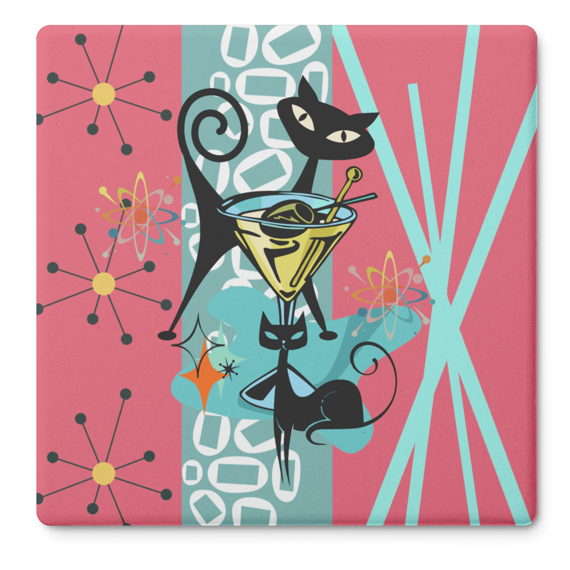 Kate McEnroe New York Atomic Cat Martini Coaster, Mid Century Modern Soapstone DrinkwareCoasters7021