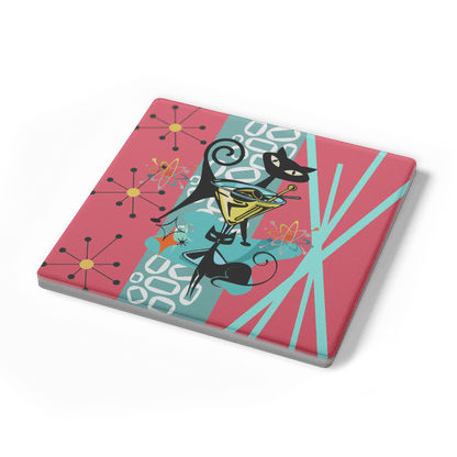Kate McEnroe New York Atomic Cat Martini Coaster, Mid Century Modern Soapstone DrinkwareCoasters7021