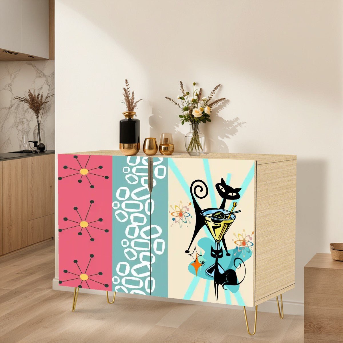 Kate McEnroe New York Atomic Cat Martini Lounge Cabinet, Mid Century Modern Starburst Storage, Retro MCM Bar ConsoleStorage Cabinetse7s9GviWda