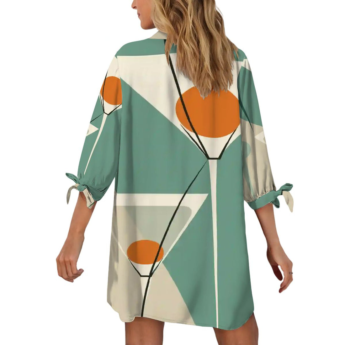 Kate McEnroe New York Atomic Cat Martini Lounge Shirt Dress, Mid Century Modern Coverup, Retro 50s Barware Print BeachwearSwimsuits Cover UpsKcMZgQtAfH