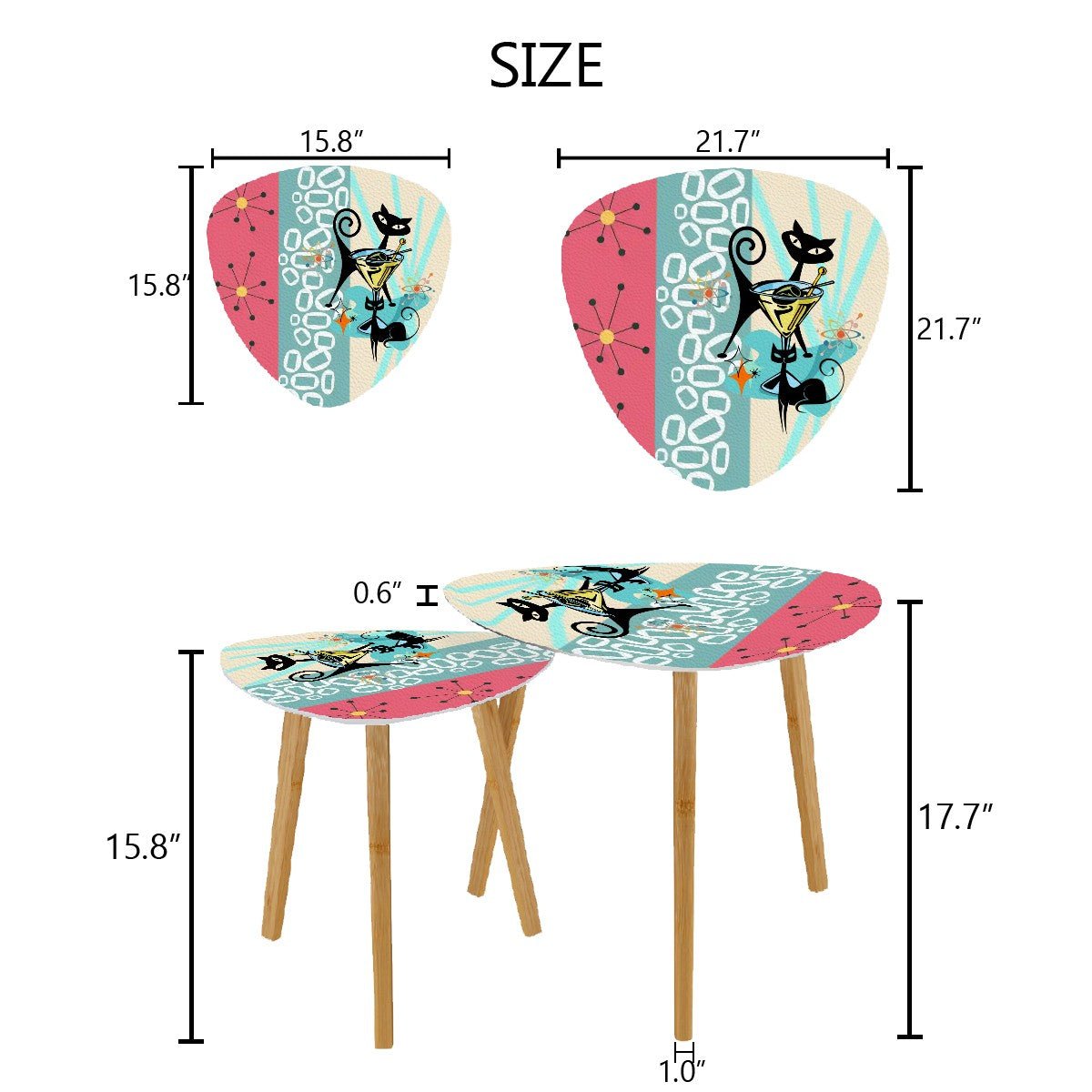 Kate McEnroe New York Atomic Cat Martini Table, Mid Century Modern Starburst Striped Nesting Set, 50s Orbit Lounge AccentNesting TablesDrb2EtjGjR