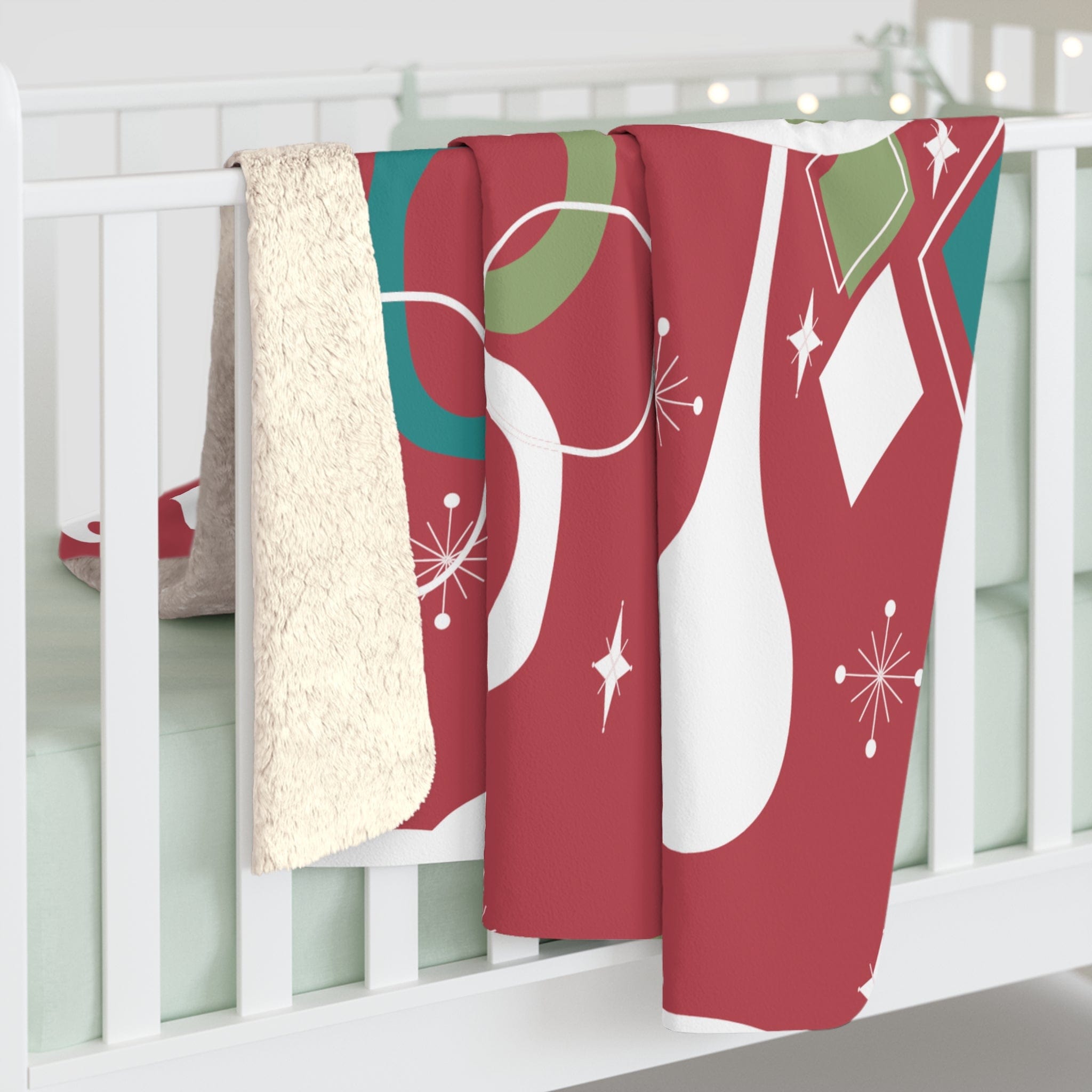 Kate McEnroe New York Atomic Cat Merry &amp; Bright Sherpa Fleece Blanket, Retro Christmas Throw, Mid Century Modern Cozy ThrowsBlankets13130625768473320313