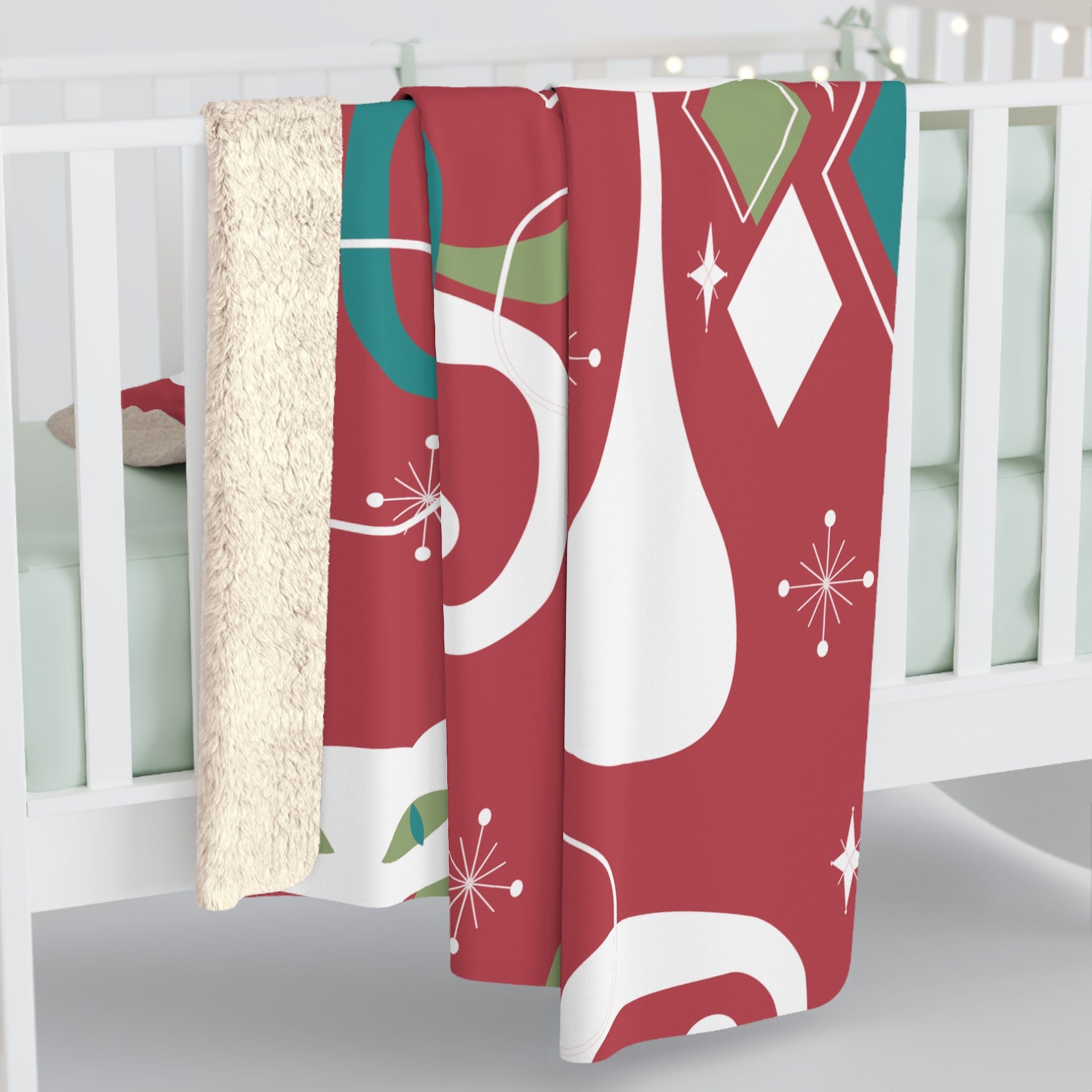 Kate McEnroe New York Atomic Cat Merry &amp; Bright Sherpa Fleece Blanket, Retro Christmas Throw, Mid Century Modern Cozy ThrowsBlankets13130625768473320313