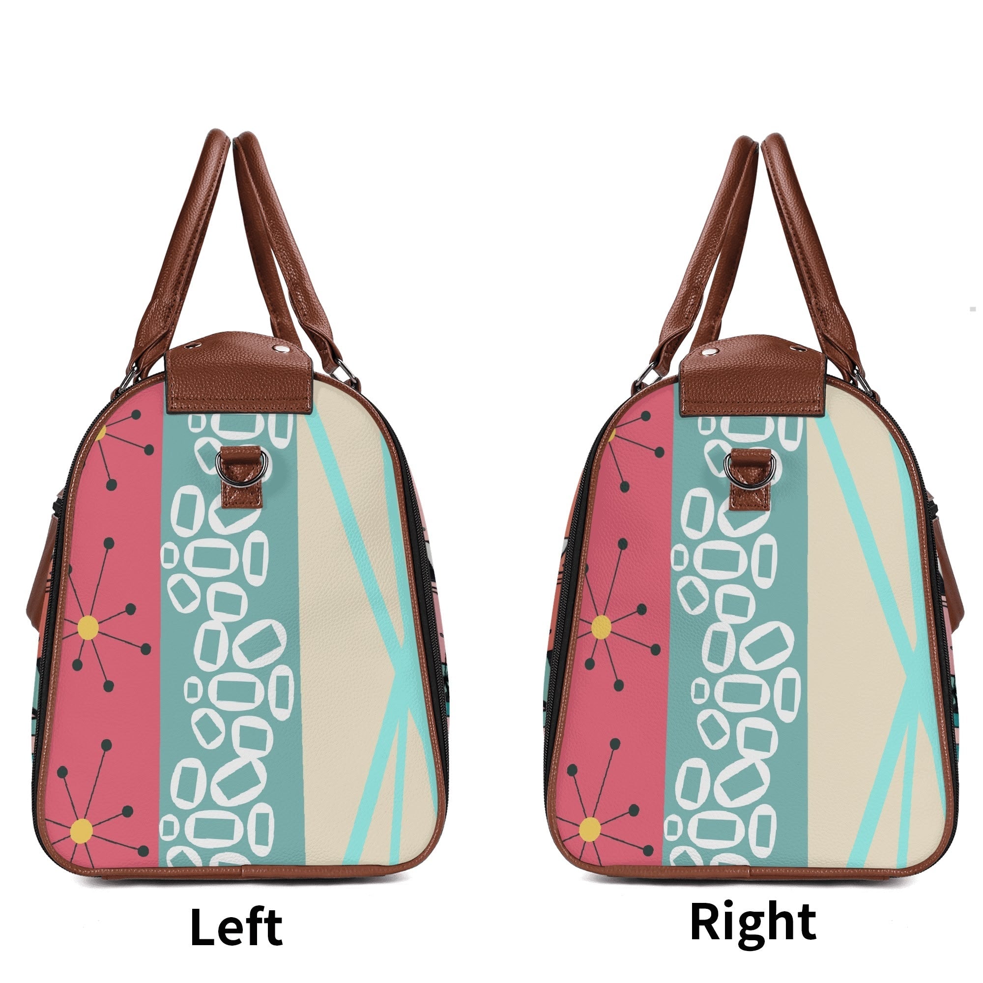 Kate McEnroe New York Atomic Cat Mid Century Duffel Bag, Retro 50s Leather Travel Bag, Foldable MCM Starburst WeekenderDuffel BagsYP638O3N - 1