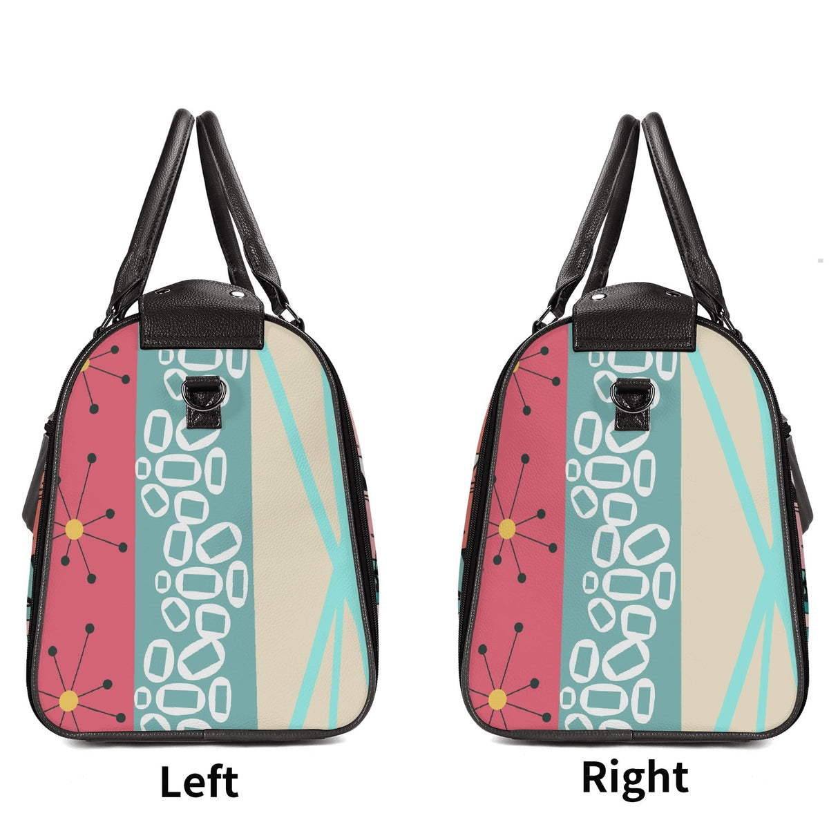 Kate McEnroe New York Atomic Cat Mid Century Duffel Bag, Retro 50s Leather Travel Bag, Foldable MCM Starburst WeekenderDuffel BagsYP638O3N - 2