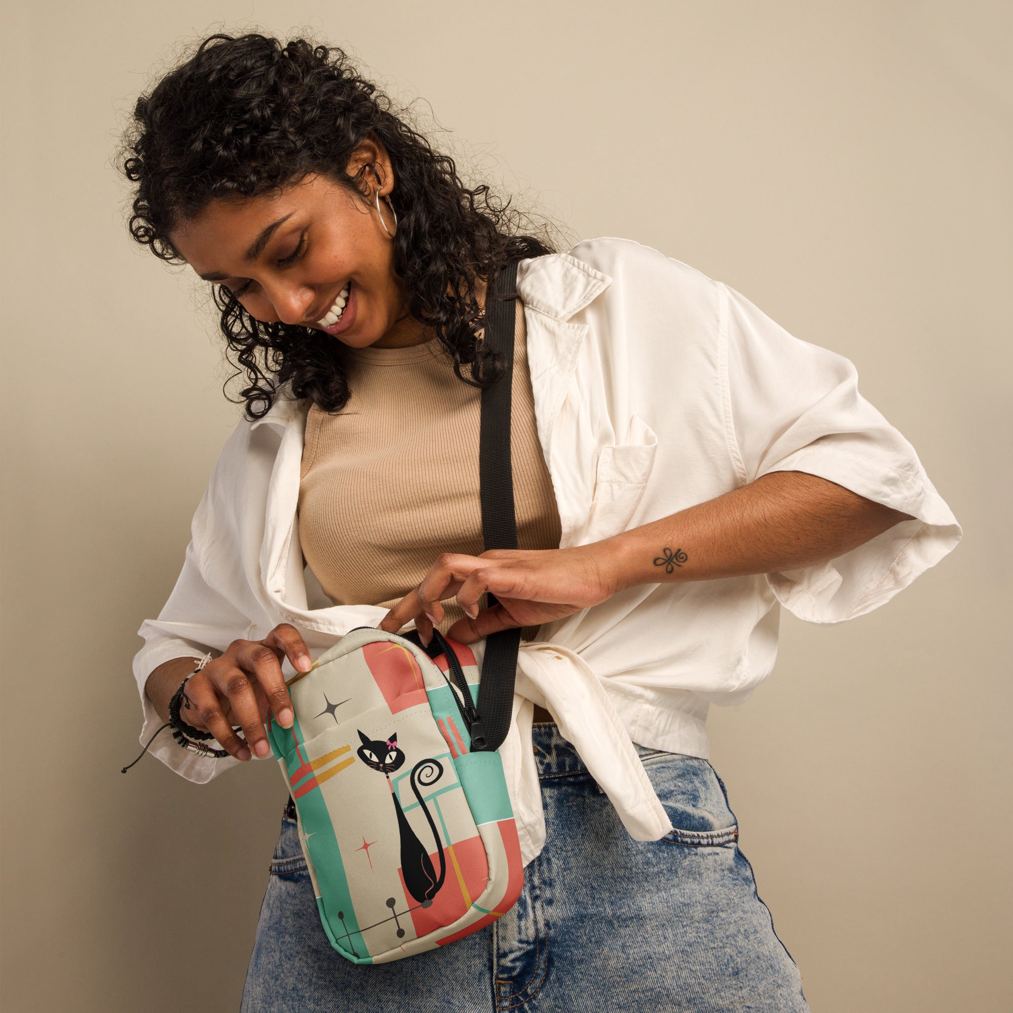 Kate McEnroe New York Atomic Cat Mid Century Everyday Purse, Retro 50s MCM Crossbody Sling Bag, Funky Vintage Shoulder BagHandbags5088494_19256