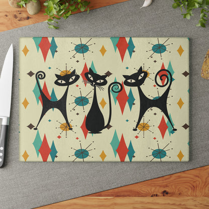 Kate McEnroe New York Atomic Cat Mid Century Glass Cutting Board, Retro Franciscan Starburst MCM Kitchen DecorCutting Boards32165804147902523701