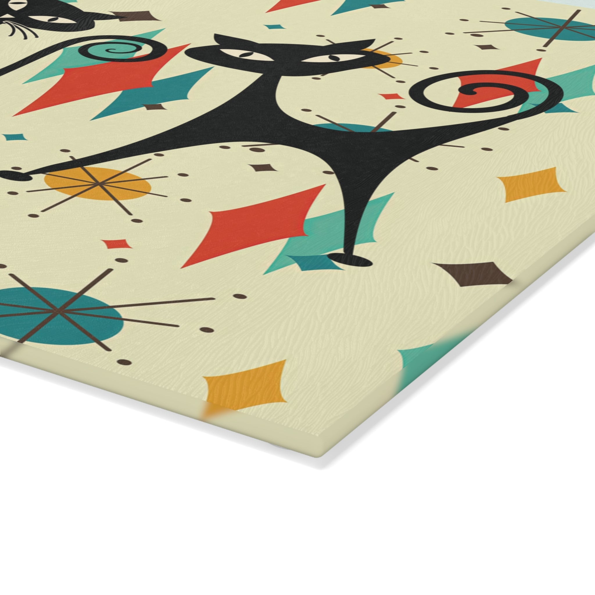 Kate McEnroe New York Atomic Cat Mid Century Glass Cutting Board, Retro Franciscan Starburst MCM Kitchen DecorCutting Boards32165804147902523701