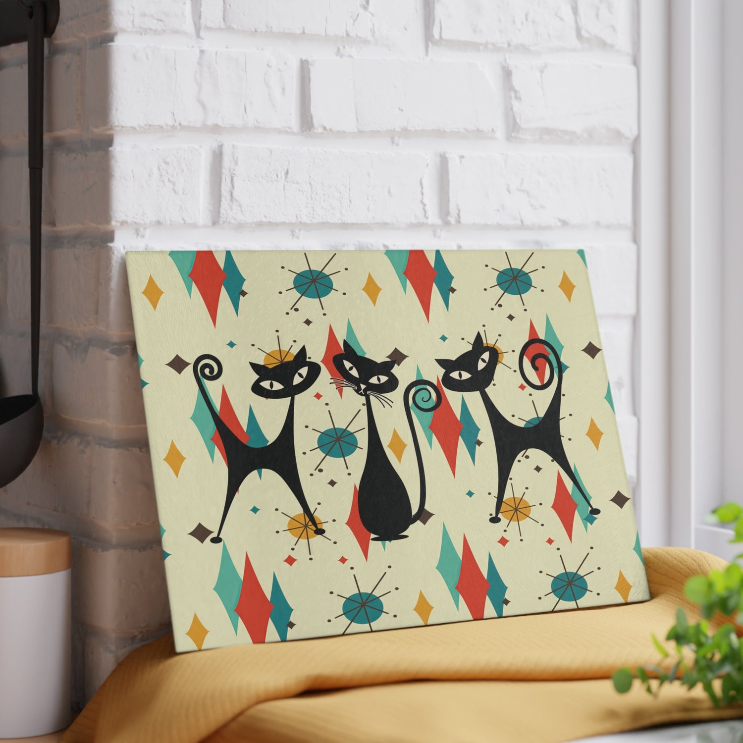 Kate McEnroe New York Atomic Cat Mid Century Glass Cutting Board, Retro Franciscan Starburst MCM Kitchen DecorCutting Boards32165804147902523701
