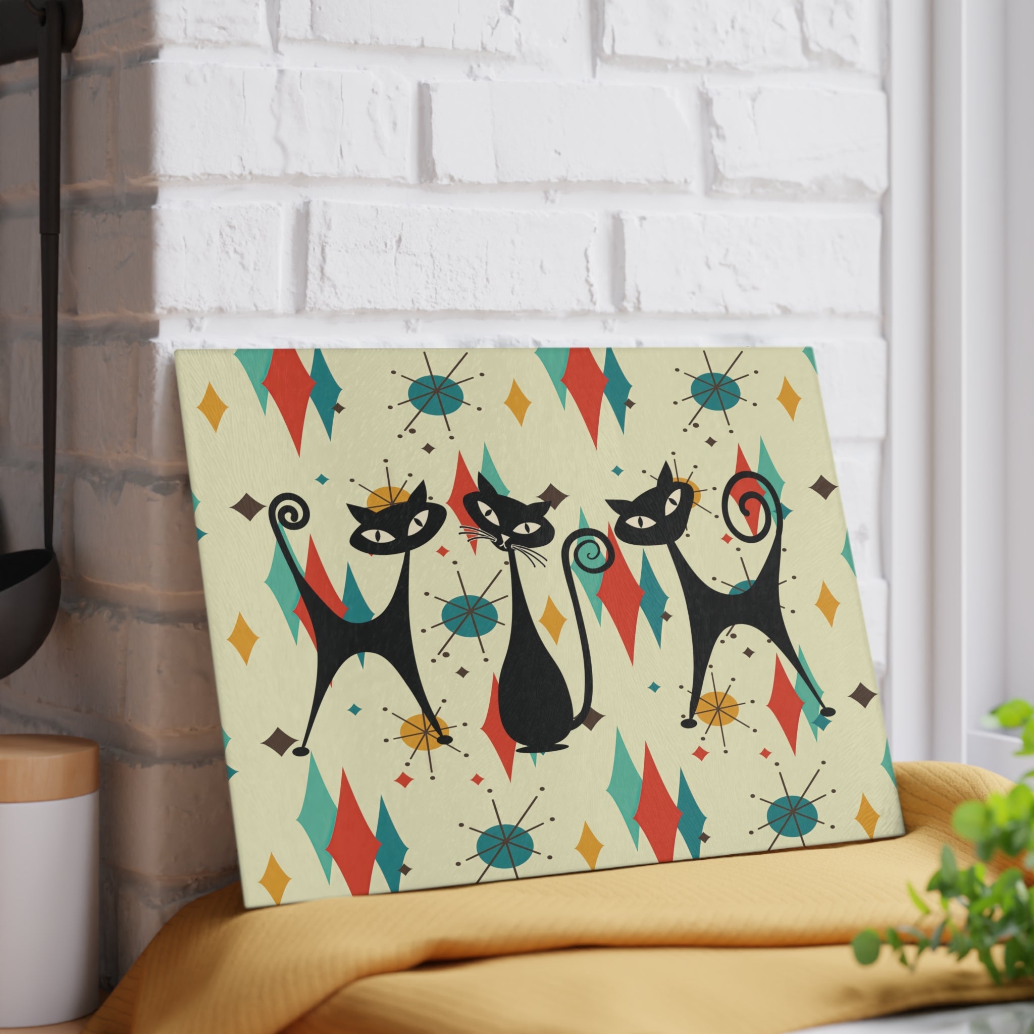 Kate McEnroe New York Atomic Cat Mid Century Glass Cutting Board, Retro Franciscan Starburst MCM Kitchen DecorCutting Boards32165804147902523701
