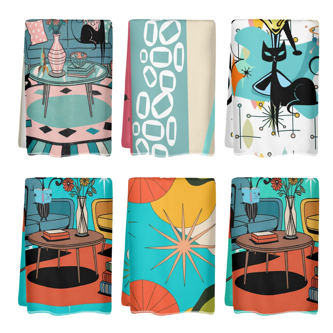 Kate McEnroe New York Atomic Cat Mid Century Hand Towel Set, Retro 50s MCM Starburst Bath Towels, Colorful Mod Bathroom Decor 6 PackHand TowelsWX138P6W - 1