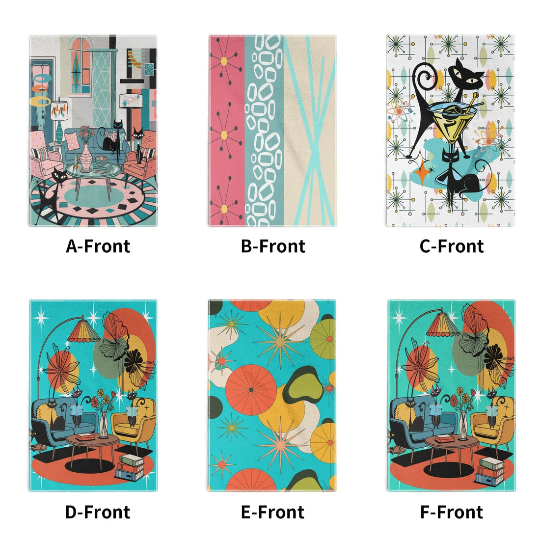 Kate McEnroe New York Atomic Cat Mid Century Hand Towel Set, Retro 50s MCM Starburst Bath Towels, Colorful Mod Bathroom Decor 6 PackHand TowelsWX138P6W - 1