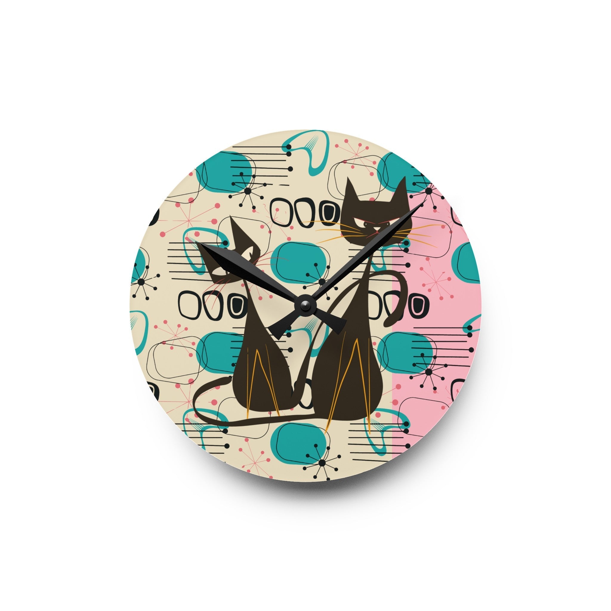 Kate McEnroe New York Atomic Cat Mid Century Modern Acrylic Wall Clock, Kitschy Retro MCM Wall DecorWall Clocks11522747725004984774