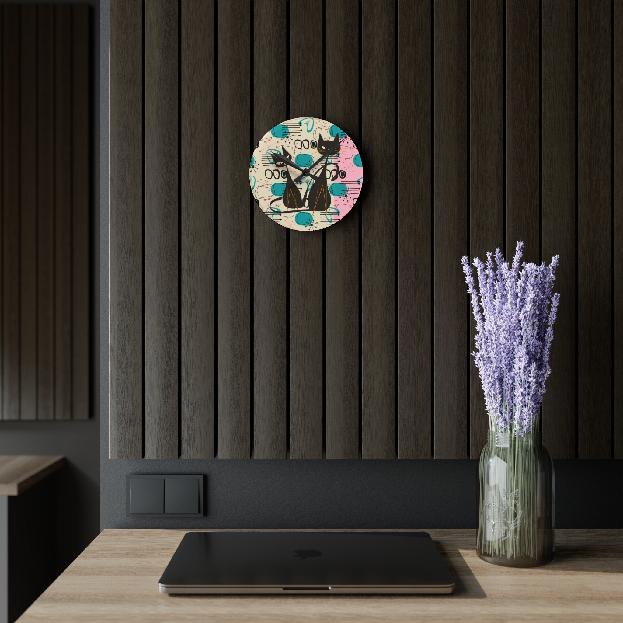 Kate McEnroe New York Atomic Cat Mid Century Modern Acrylic Wall Clock, Kitschy Retro MCM Wall DecorWall Clocks11522747725004984774