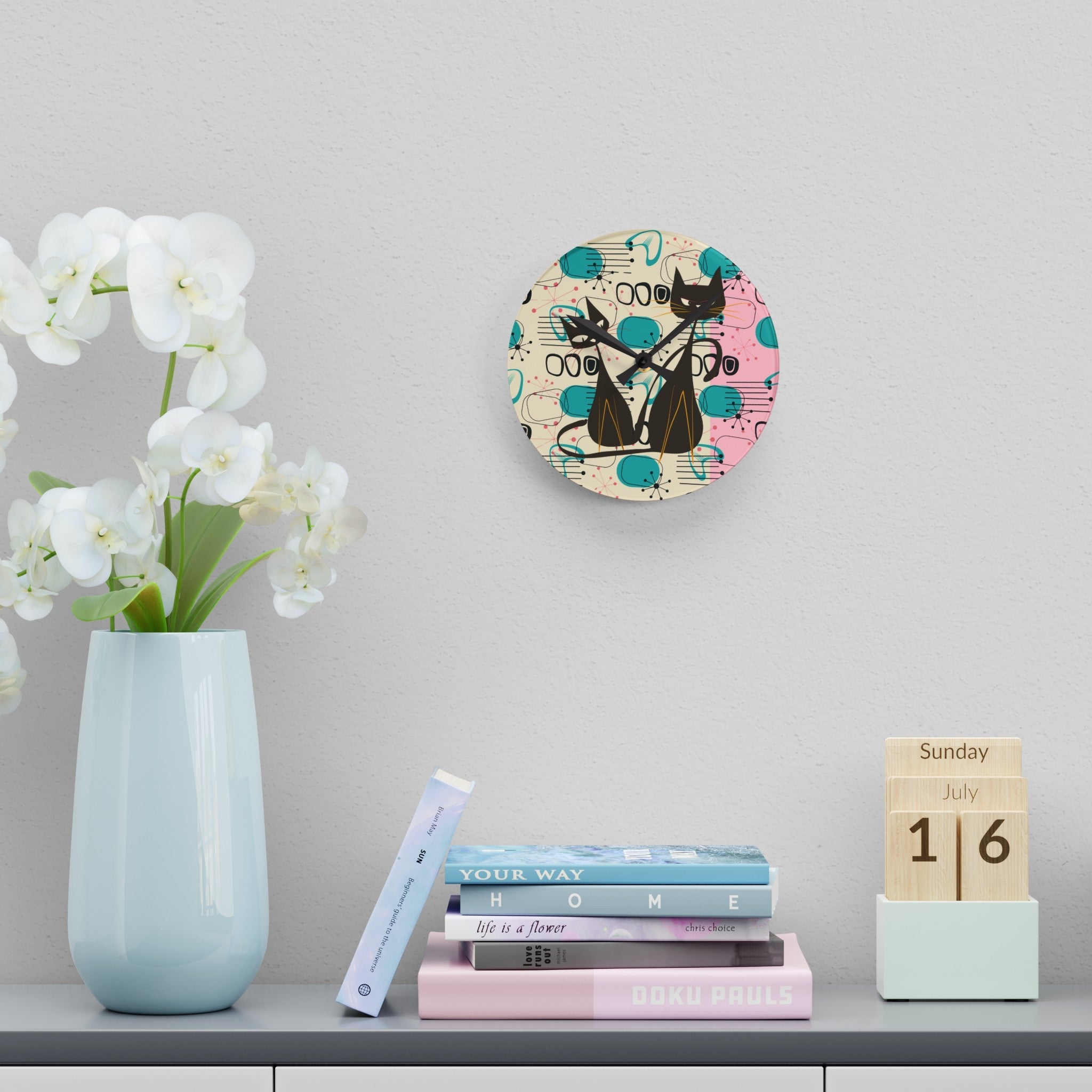 Kate McEnroe New York Atomic Cat Mid Century Modern Acrylic Wall Clock, Kitschy Retro MCM Wall DecorWall Clocks11522747725004984774