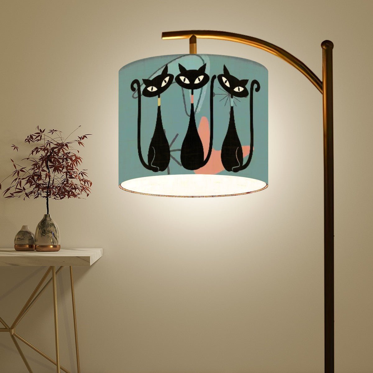 Kate McEnroe New York Atomic Cat Mid Century Modern Arc Floor Lamp, Retro 50s MCM Kitsch Sexton Cats Accent LightFloor LampsJBojqTS34b