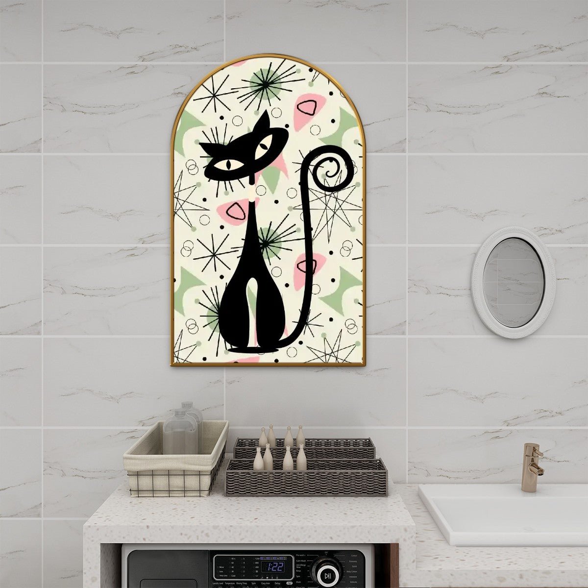 Kate McEnroe New York Atomic Cat Mid Century Modern Arched Canvas Wall Art, Retro Starburst Home Decor, MCM Cool Cat Accent ArtCanvas Wall Art57ZvR3FNkR