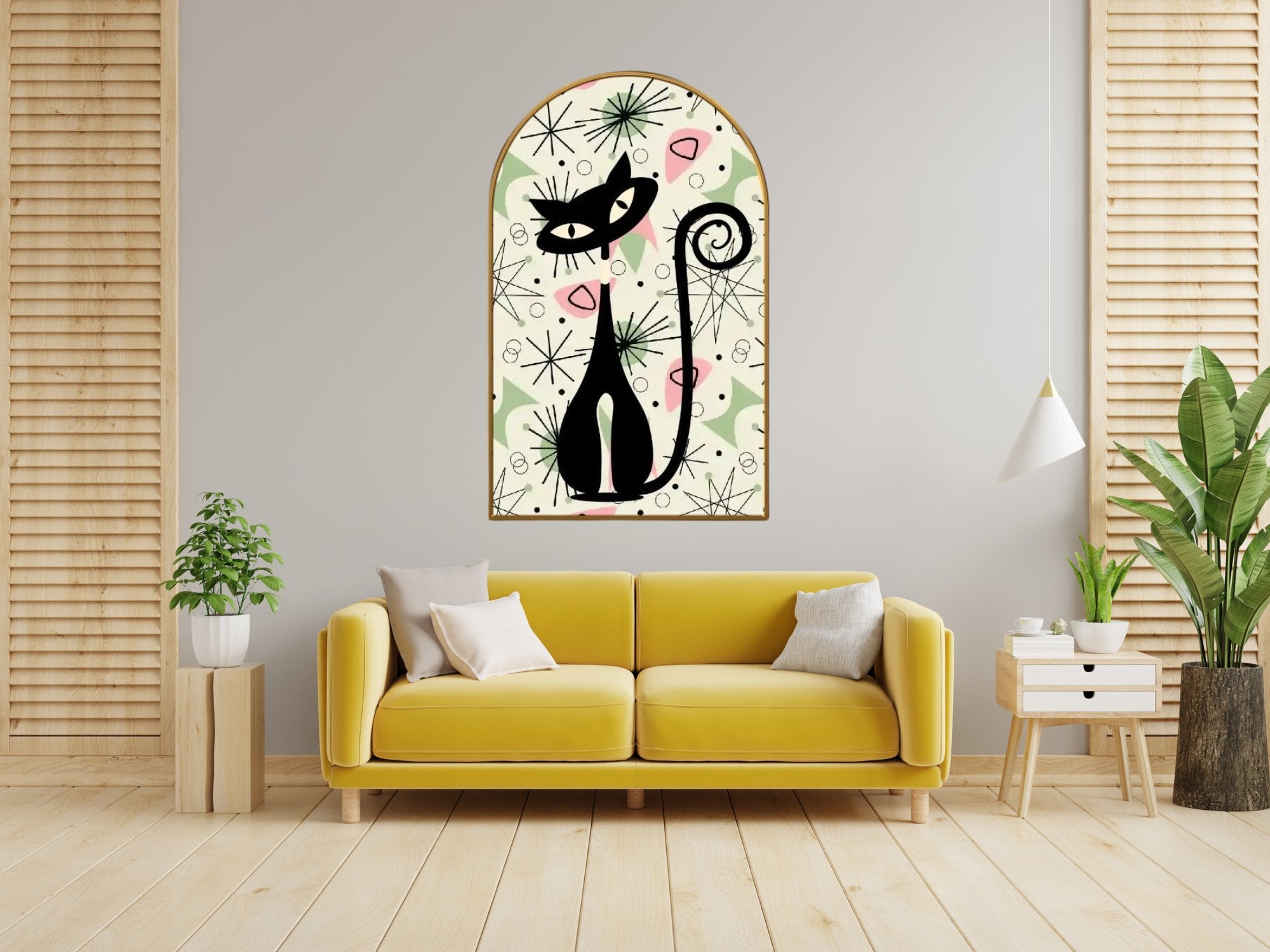 Kate McEnroe New York Atomic Cat Mid Century Modern Arched Canvas Wall Art, Retro Starburst Home Decor, MCM Cool Cat Accent ArtCanvas Wall Art57ZvR3FNkR