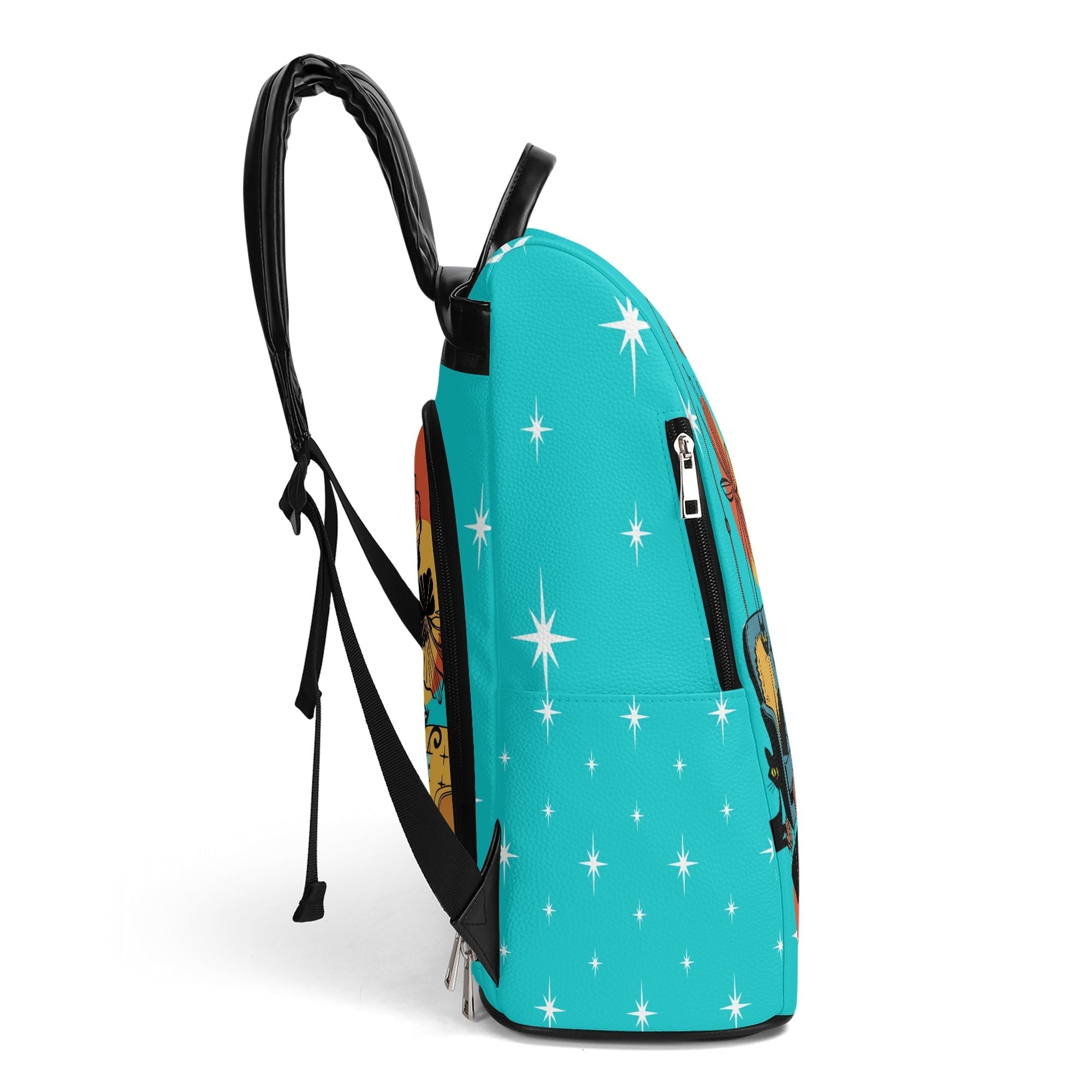 Kate McEnroe New York Atomic Cat Mid Century Modern Backpack, Retro 50s Kitsch Aqua Teal Lounge Scene Book BagBackpacksY57X93PW - 1