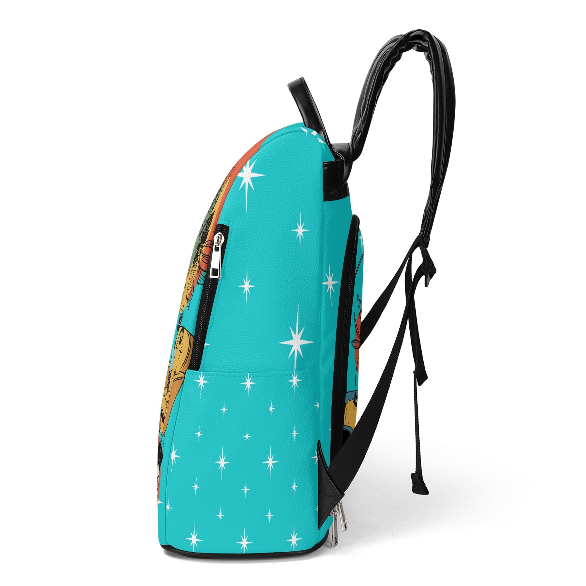 Kate McEnroe New York Atomic Cat Mid Century Modern Backpack, Retro 50s Kitsch Aqua Teal Lounge Scene Book BagBackpacksY57X93PW - 1