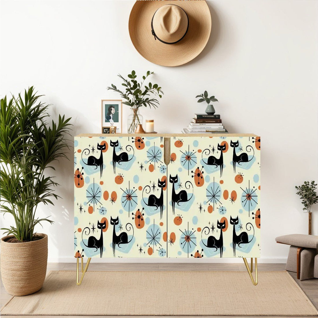 Kate McEnroe New York Atomic Cat Mid Century Modern Cabinet, Retro Starburst Accent Storage, MCM Space Age CredenzaStorage CabinetsqKKYcTlNZ8