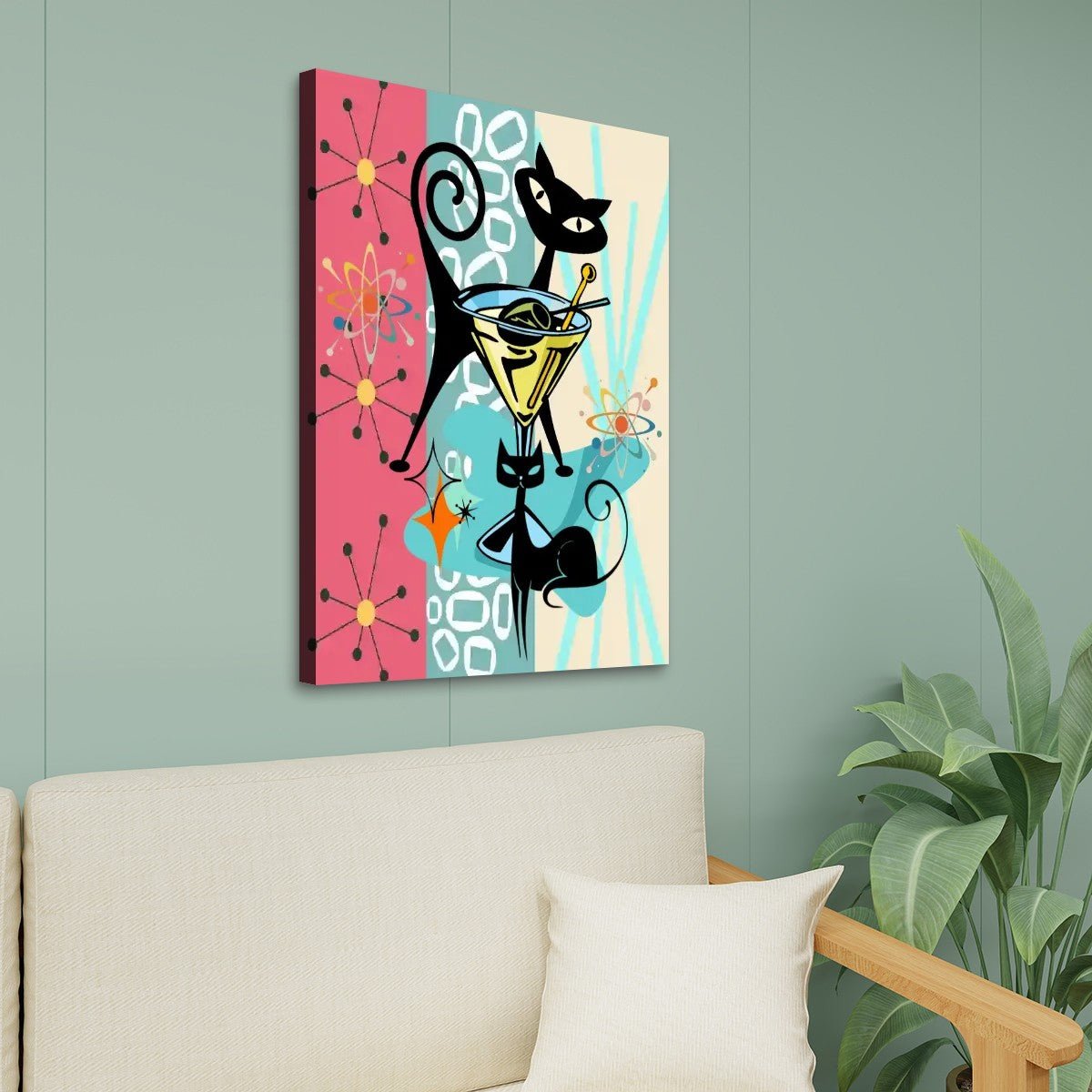 Kate McEnroe New York Atomic Cat Mid Century Modern Canvas Wall Art, Retro Martini Lounge 50s Kitsch DecorCanvas Wall ArtHTJDjERADd