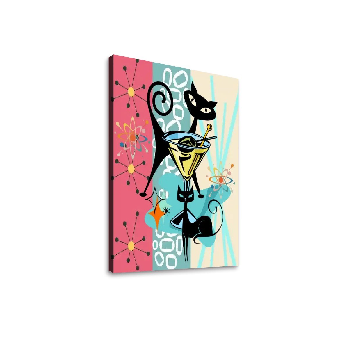 Kate McEnroe New York Atomic Cat Mid Century Modern Canvas Wall Art, Retro Martini Lounge 50s Kitsch DecorCanvas Wall ArtHTJDjERADd
