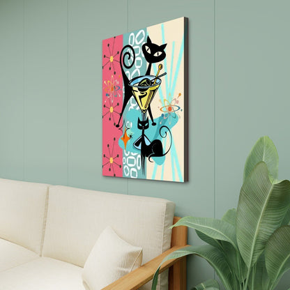 Kate McEnroe New York Atomic Cat Mid Century Modern Canvas Wall Art, Retro Martini Lounge 50s Kitsch DecorCanvas Wall ArtHTJDjERADd