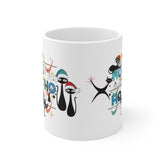 Kate McEnroe New York Atomic Cat Mid Century Modern Christmas Mug - Ho Ho Ho Retro Boomerang Starburst Holiday Drinkware - 11oz Kitschy Cat Lover GiftMugs28645395841285542507