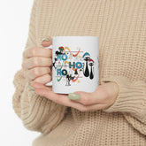 Kate McEnroe New York Atomic Cat Mid Century Modern Christmas Mug - Ho Ho Ho Retro Boomerang Starburst Holiday Drinkware - 11oz Kitschy Cat Lover GiftMugs28645395841285542507