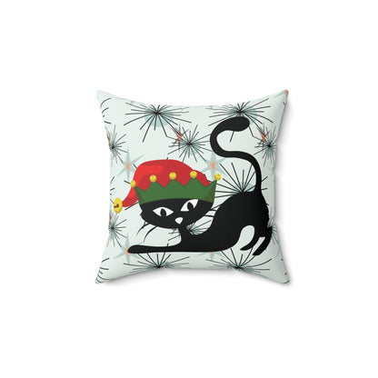 Kate McEnroe New York Atomic Cat Mid Century Modern Christmas Pillow, Retro Starburst Holiday Decor, 50s Kitsch Black Cat Elf Throw CushionThrow Pillows16187938834695454383