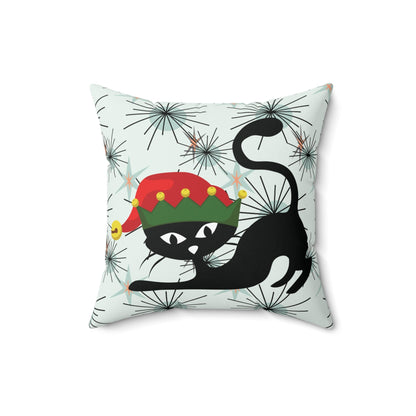 Kate McEnroe New York Atomic Cat Mid Century Modern Christmas Pillow, Retro Starburst Holiday Decor, 50s Kitsch Black Cat Elf Throw CushionThrow Pillows29474526613905811996