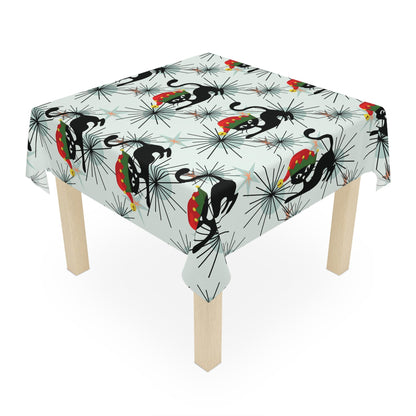 Kate McEnroe New York Atomic Cat Mid Century Modern Christmas Tablecloth, Retro Starburst Table Cover, MCM Holiday DecorTablecloths53596338391027278273