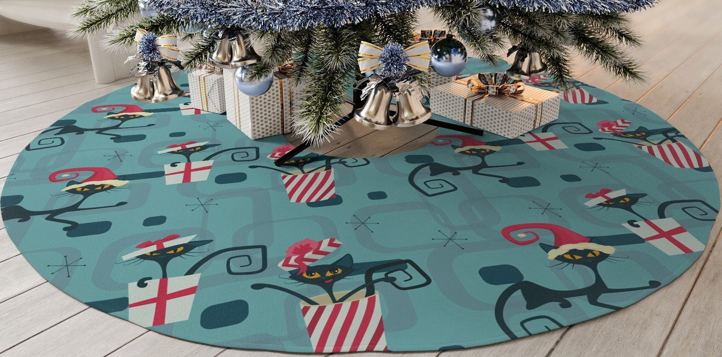 Kate McEnroe New York Atomic Cat Mid Century Modern Christmas Tree Skirt Home Decor 100% Polyester Faux-Linen Treeskirt-FauxLinen-20221101122259872