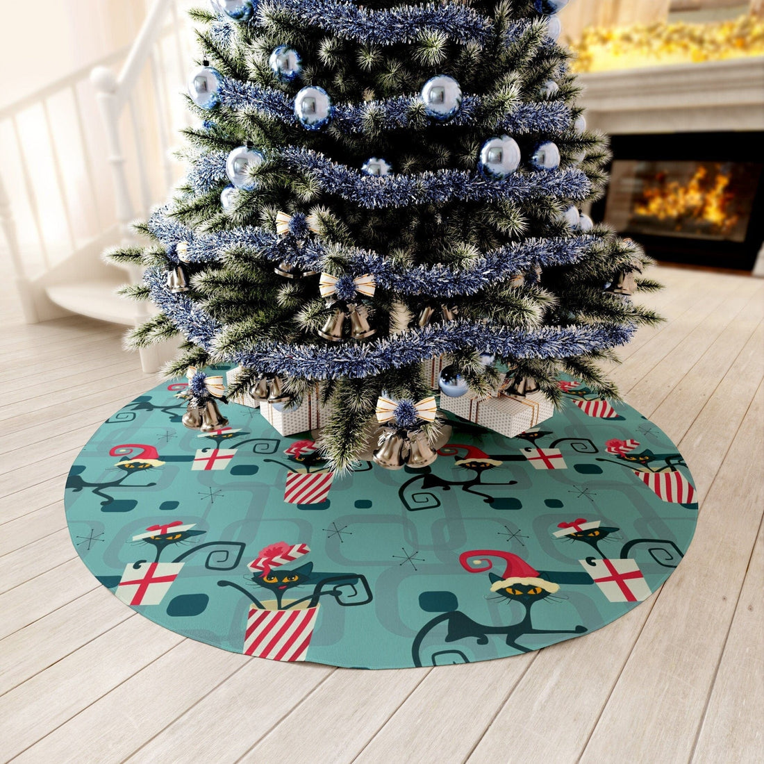 Kate McEnroe New York Atomic Cat Mid Century Modern Christmas Tree Skirt, Holiday Decor Christmas Tree Skirts 33817316477885259791