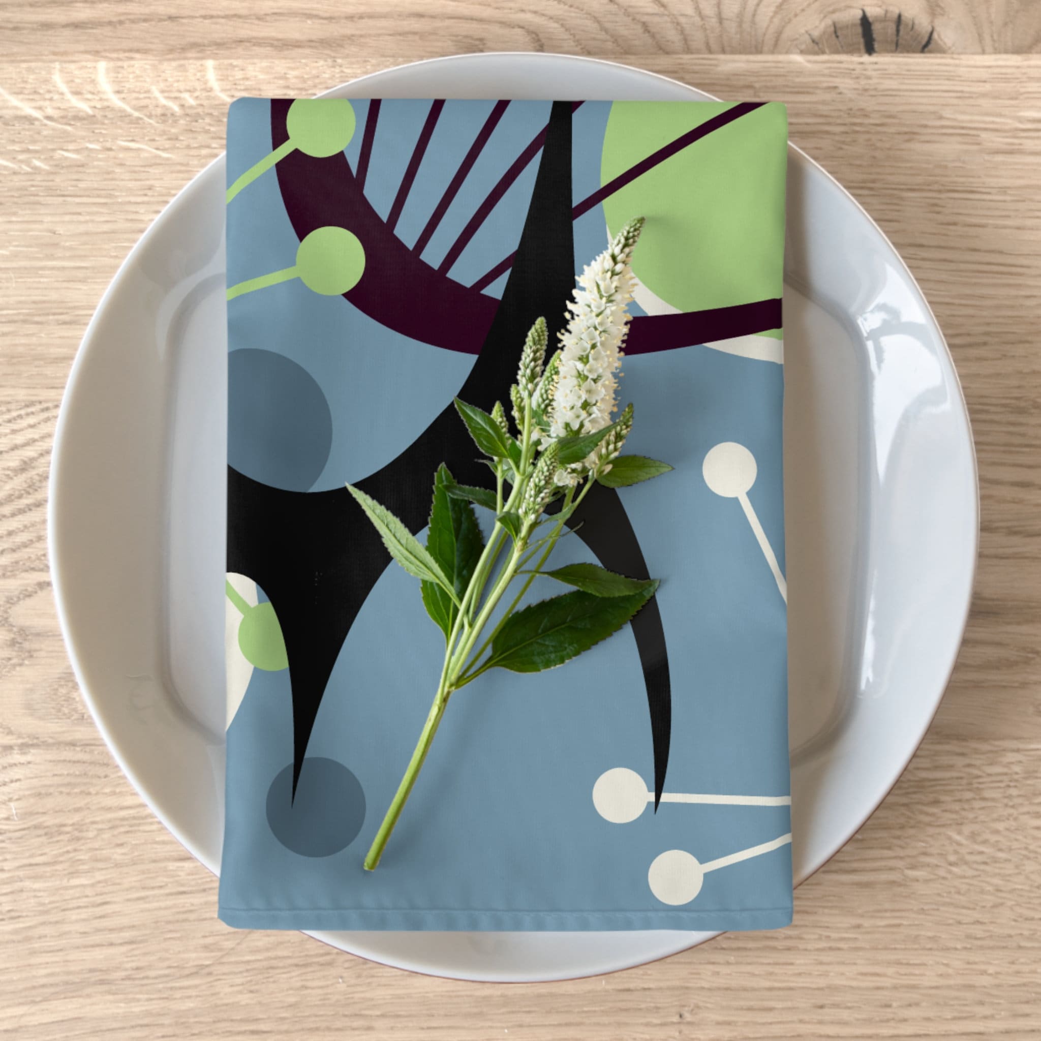 Kate McEnroe New York Atomic Cat Mid Century Modern Cloth Napkins, Set of 4 Retro Atomic Boomerang starburst Table Linens, Cat Lover&