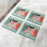 Kate McEnroe New York Atomic Cat Mid Century Modern Coaster Set, Retro Coffee Bar DecorCoasters7021