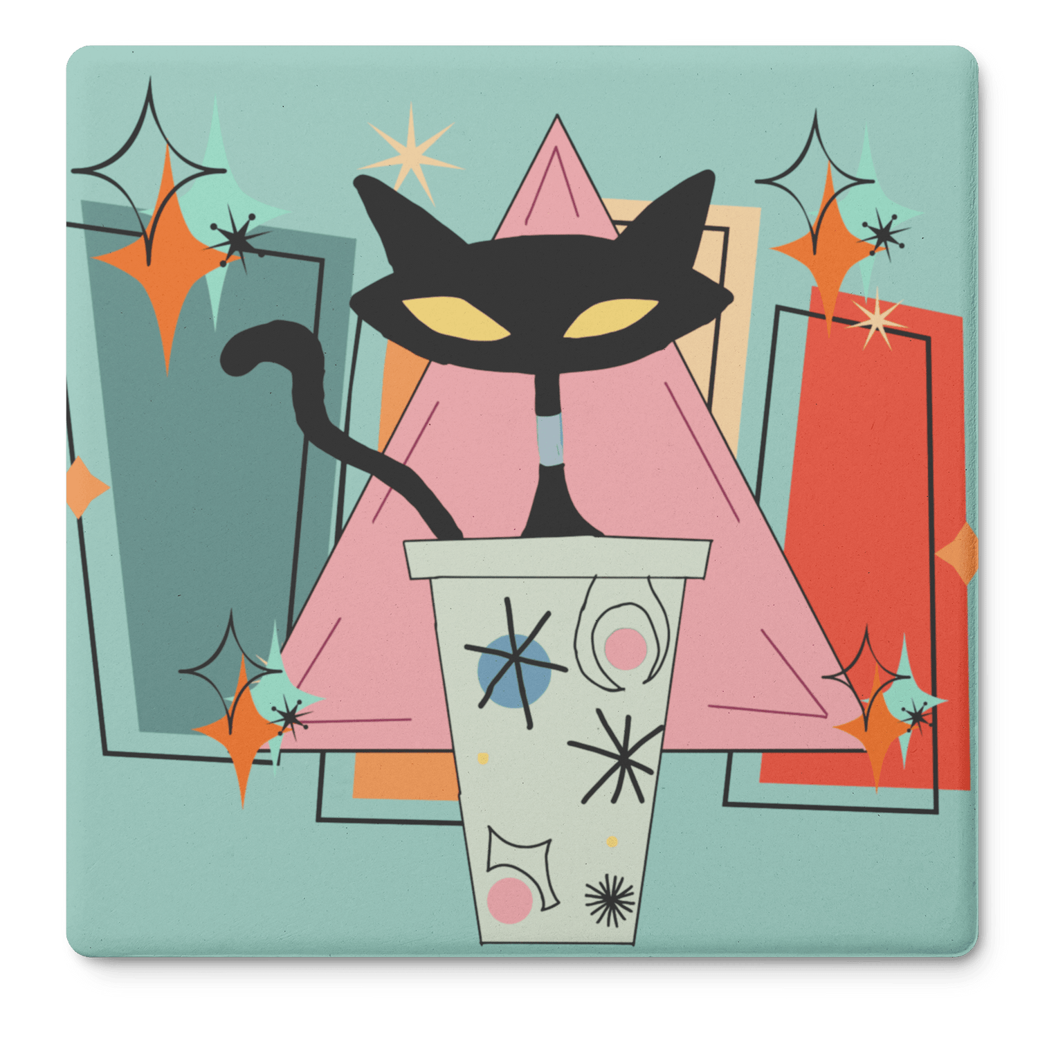 Kate McEnroe New York Atomic Cat Mid Century Modern Coaster Set, Retro Coffee Bar DecorCoasters7021