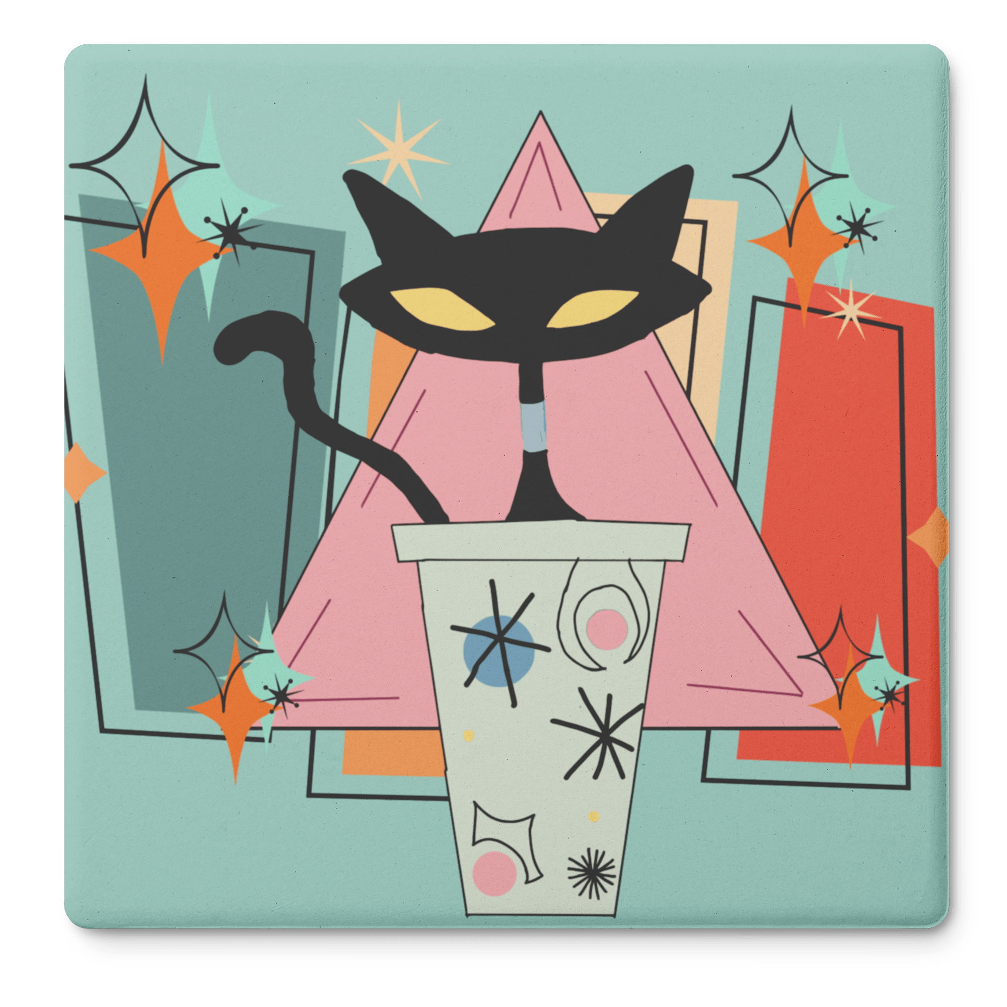 Kate McEnroe New York Atomic Cat Mid Century Modern Coaster Set, Retro Coffee Bar DecorCoasters7021